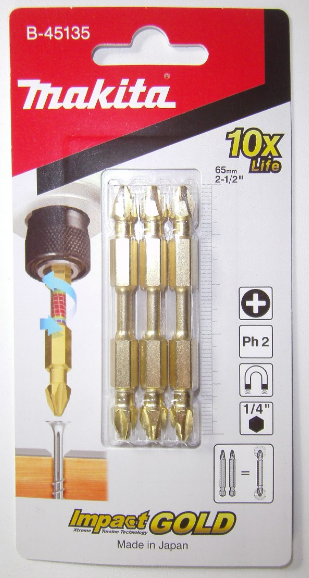 MAKITA - IMPACT GOLD PH2 X 65MM D/END TORSION 3PC